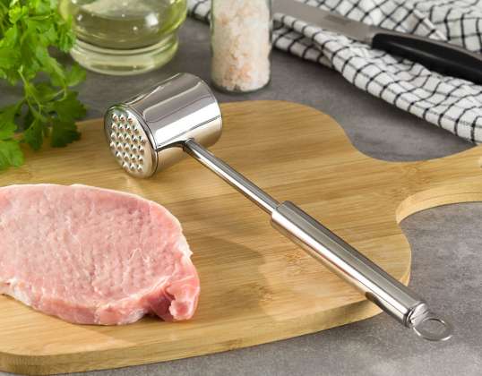 Kinghoff Wysokiej jakości tłuczek do mięsa ze stali nierdzewnej, dwustronny młotek - 27 cm trzonek, trzepaczka 5 cm