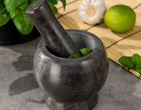Premium Black Marble Mortar and Pestle Set by KINGHOFF, 10cm - Ideal for Kitchen Use
