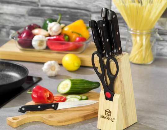 High Quality Stainless Steel Blades with Comfortable Handles, Kinghoff KH-3441: 7 PCS KNIFE SET WITH P/P HANDLES IN WOODEN BLOCK