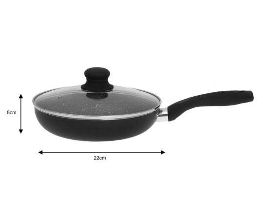 Aluminum Frying Pan with Lid, Non-Stick Marble Coating, 22cm - KINGHoff