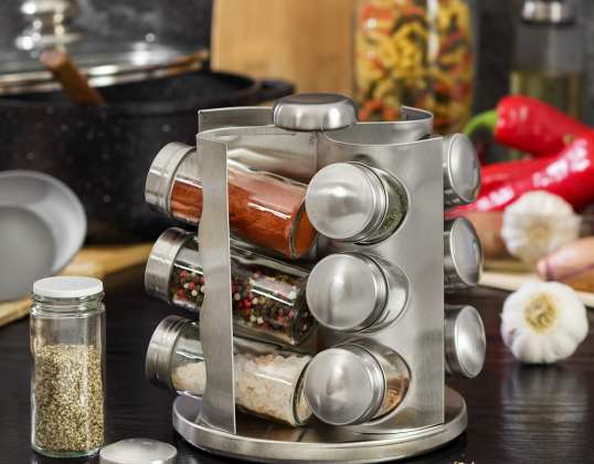 Kinghoff&#039;s 13-Piece Stainless Steel Spice Jars Set with Rotating Stand - Perfect for Kitchen Organization