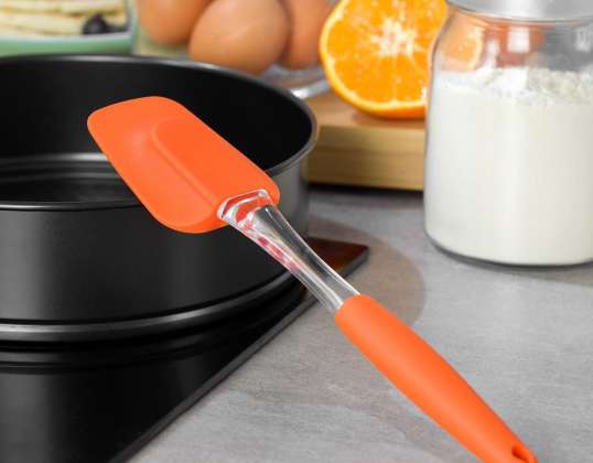Оранжевая силиконовая лопатка Kinghoff для выпечки и приготовления пищи — устойчива к температуре от -40°C до 260°C, можно мыть в посудомоечной машине — оптом, 26,5x6x1,8 см