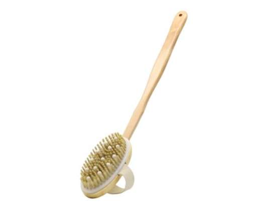 Natural Dry and Wet Body Massage Brush with Detachable Wooden Handle