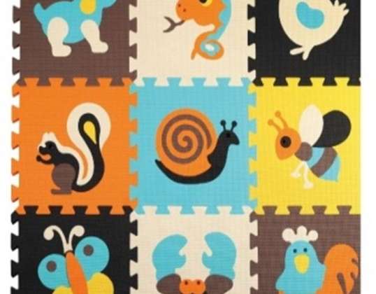 Penová podložka na puzzle pre deti 9 ks farebné zvieratká 85cm x 85cm x 1cm