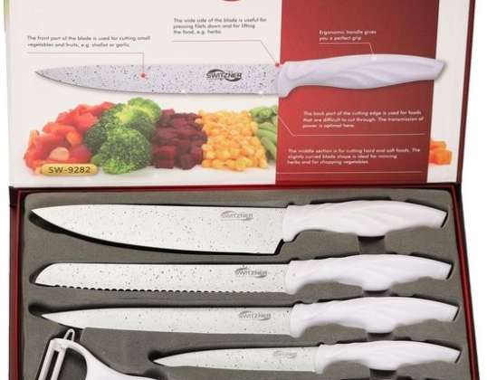 Switzner Knife Set White - Ceramic Non Stick Coating - 6 pieces