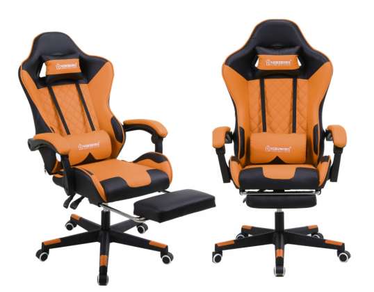 Herzberg Gaming og kontorstol med uttrekkbar fotstøtte oransje