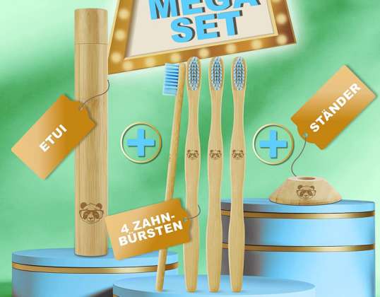 Bamboo toothbrushes incl. case and stand in one set (boy)