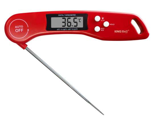 Versatile Kitchen Thermometer for Accurate Cooking - Features °C/°F, Backlight, and More in Red