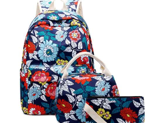 Ensemble de 3 sacs à dos imperméables en nylon - Sac d&#39;école, sac à dos, sac à main - Designs mode et loisirs