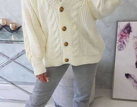 The sweater has puffy sleeves and a fastening with large buttons. Very stylish, for each of the ladies. The sweater is made of high quality material
