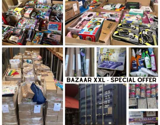 Bazar de conteneurs complets avec 40 produits assortis, idéal pour les affaires et l’exportation