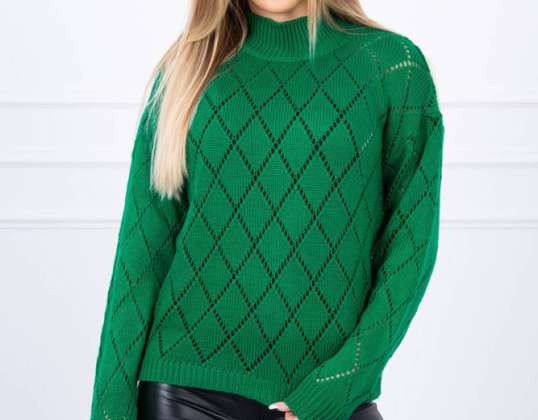 We present you a sweater with a half-turtleneck, put on over the head. The sweater has a fashionable diamond pattern.  Simple cut is perfect for any occasion
