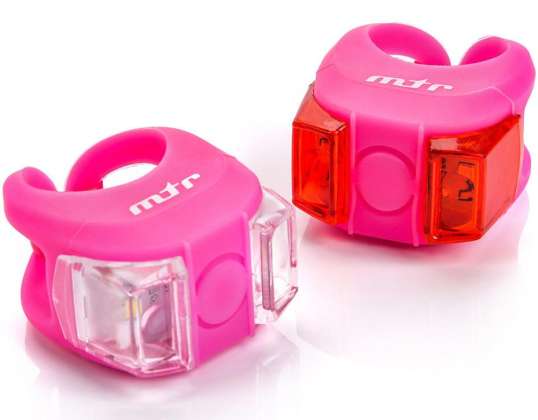 Bicycle light set Meteor Flex pink 31592 31592