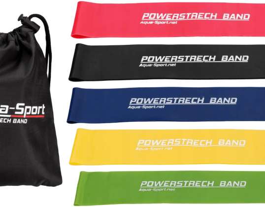 Set aus 5 Widerstandsgummis + POWERSTRECH Miniband Fitnesstasche
