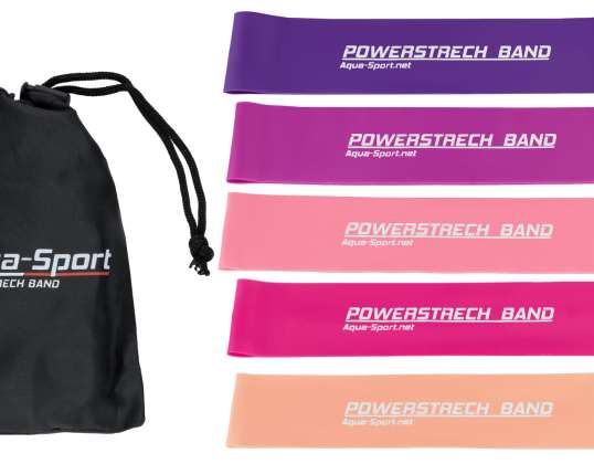 Set of 5 resistance rubbers + POWERSTRECH mini band fitness bag