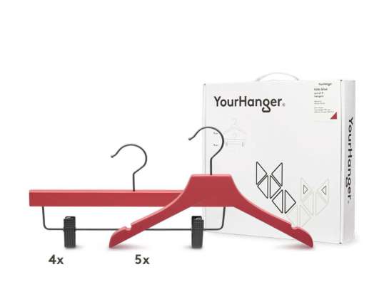 9-teiliges Set dunkelroter Yourhanger Kleiderbügel aus Holz für Kinder