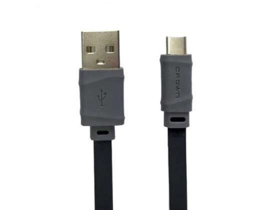 1m juodas/pilkas plokščias USB tipo C įkrovimo ir sinchronizavimo laidas