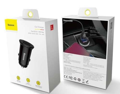 Baseus Car Charger Circular Plastic A A Dual Quick Charge 3.0 30W Blac