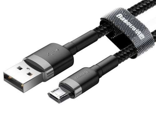 Baseus Micro USB Cafule Kabel 2.4A 1m Grijs + Zwart (CAMKLF-BG1)