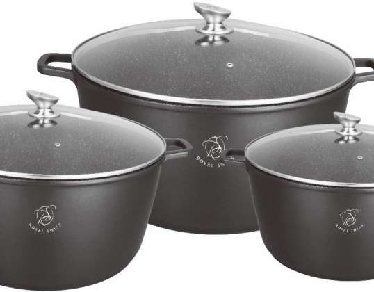 Set of 3 Non-Stick Stone Pots 36/40/44 cm - Healthy and Homogeneous Cooking