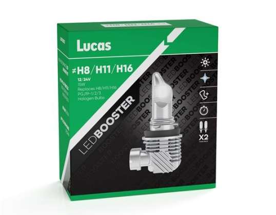 Lucas LedBooster - Sverige | Glödlampa 12 / 24V 15W PGJ19-1 / 2/3 H8 / H11 / H16 | 6500K | LED-| Förpackning med 2