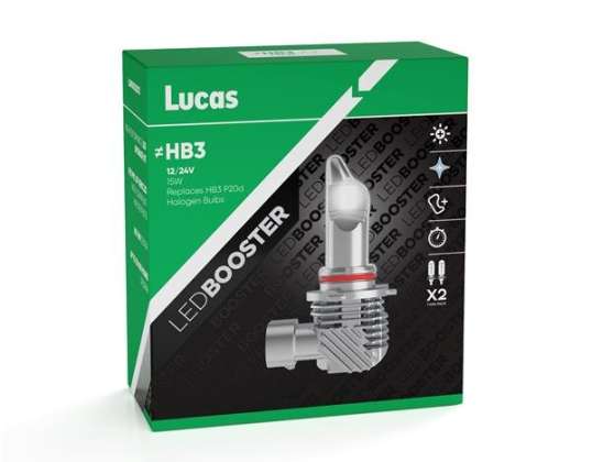 Lucas LedBooster | Lampadina 12/24V 15W P20d HB3 | 6500K | Conducente-| Confezione da 2