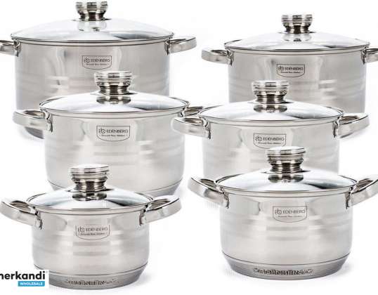EB-4037 Cookware Set - Stainless Steel - 12 Pieces - Equipped with 9-Layer Bottom!