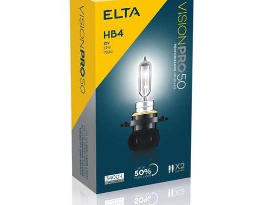 Elta VisionPro | lampadina | 12V 51W P22d HB4 | + 50% di luminosità aumentata 3400K | 2 pz