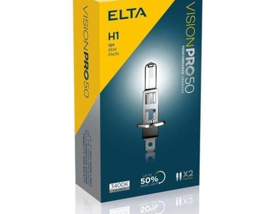 Elta VisionPro | lemputės | 12V 55W P14.5t H1 | + 50% padidintas ryškumas 3400K | 2 švirkštų pakuotė