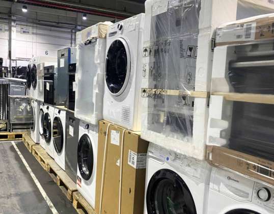 Selection of returned goods - large household appliances - white goods- Dishwasher, freezer, ranges, fridge/freezer combination, oven, dryer, washing machine