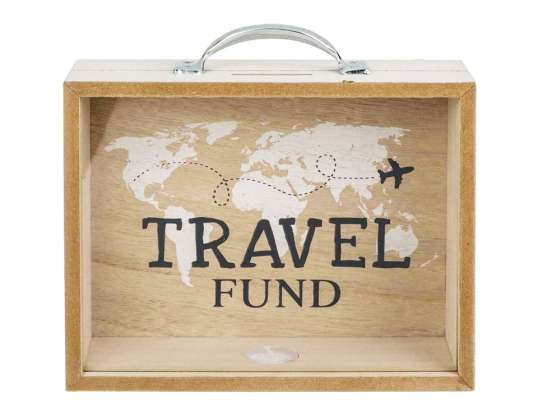 Cassa di risparmio in legno "Travel Fund" 20,5 x 12 cm