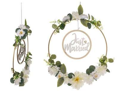 NGIOT Metallkranz, Just Married, mit Blumendekor