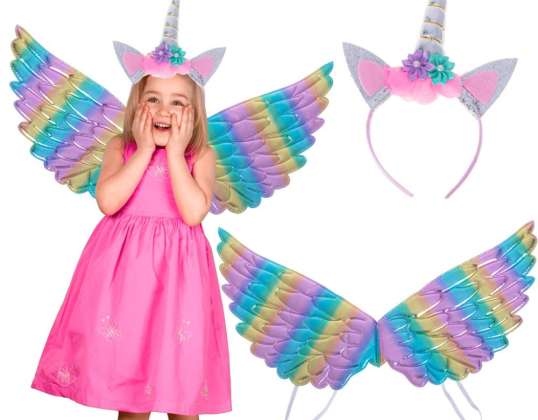 Kostüm Karnevalskostüm Einhorn Kostüm Verkleidung Flügel Stirnband Regenbogen