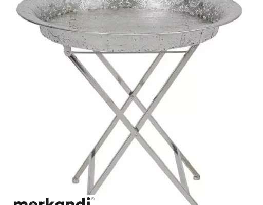 COFFEE TABLE METAL FOLDING DECORATIVE SILVER TRAY ROUND TABLE TOP