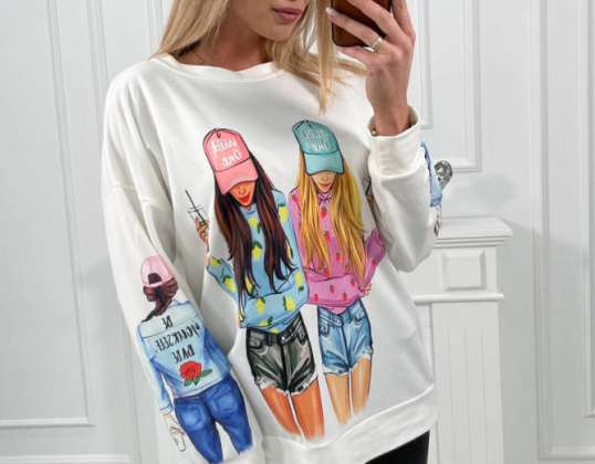 Sweatshirt with a print of girls in shorts