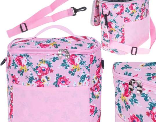 Thermal bag for lunch food beach breakfast for picnic 11L pink with flowers