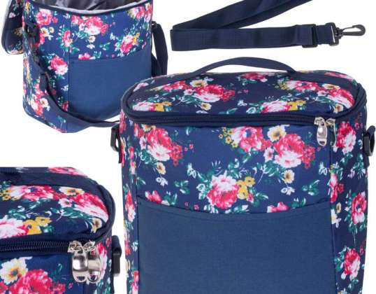 Thermal lunch bag food breakfast insulating beach picnic bag 11L navy blue with flowers