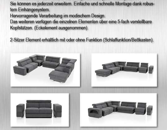 Sofa, kampinė sofa, minkšti baldai, elementinė sofa, individualiai derinama