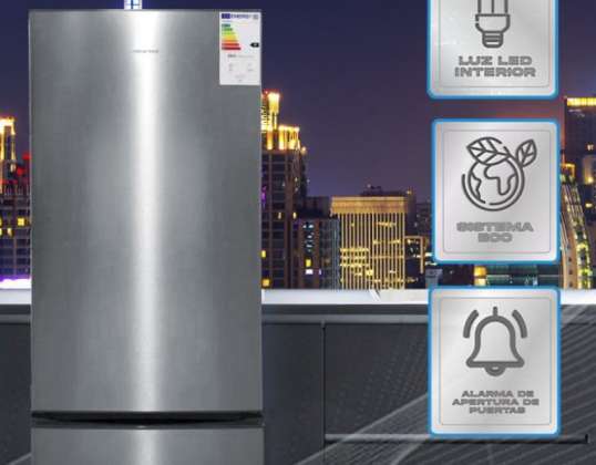 COMBI Kühlschränke im Karton - Edelstahl, Farbe Edelstahl, LED-Innenbeleuchtung, Türöffneralarm, Maße 55 cm breit x 178 cm hoch