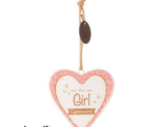 Riverdale &#039;It&#039;s a Girl&#039; Heart-Shaped Hangers, Pink Ceramic, 9cm - EAN 8717318177240