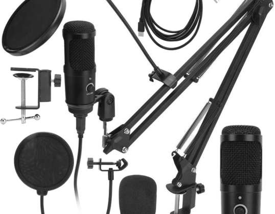 Microphone de studio de jeu à condensateur USB + trépied XL LARGE + filtre POP BM-800
