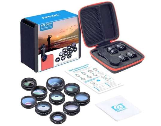 Set of 10 Apexel Lens Lenses for Phone + APL-DG10 Cover