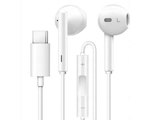 Žice slušalke za Huawei CM33 USB-C Tip C Mikrofon + Daljinski upravljalnik Bela