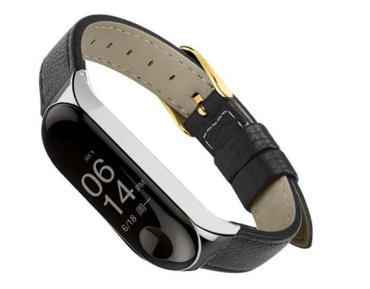 Alogy leather band strap for Xiaomi Mi Band 3/4 Black