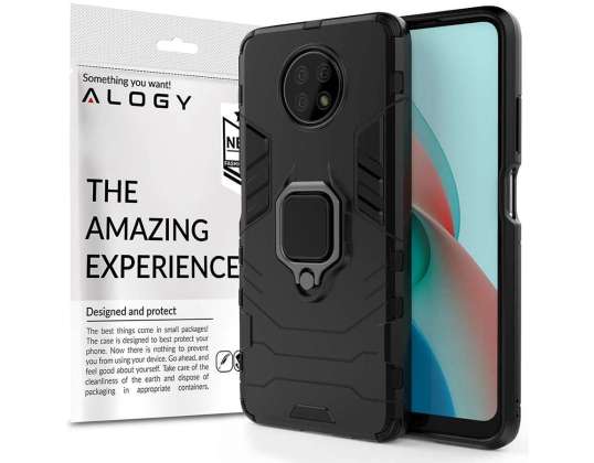 Alogy Stand Ring Armor -kotelo Xiaomi Redmi Note 9T / 9T 5G mustalle