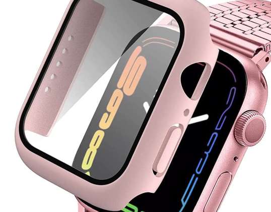 Obudowa Alogy 2w1 nakładka   szkło do Apple Watch 7 45mm Różowa