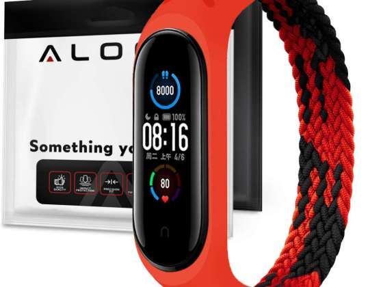 Alogy Solo Loop Strap bracelet en nylon pour Xiaomi Mi Band 5 / 6 / 6 NFC Rouge