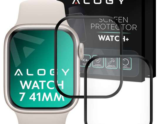2x Alogy 3D flexibelt glas för Apple Watch 7 41mm svart