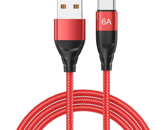Alogi-kabel USB-A till USB-C typ C 6A-kabel 1m röd