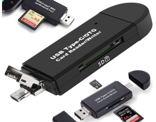 Minnekortleser SD microSD TF USB USB-C Type C USB OTG 3W-adapter